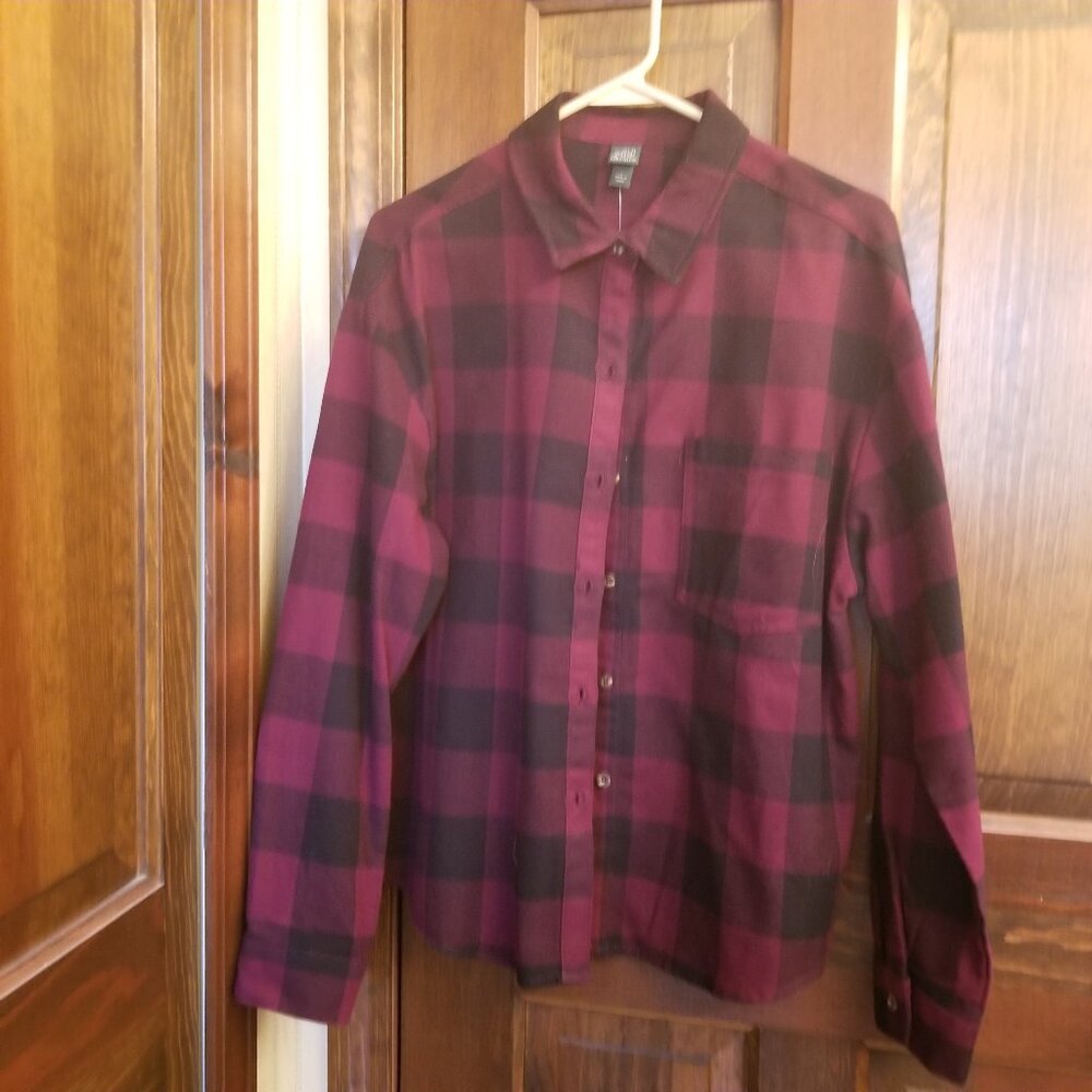 Reddish and Black Buffalo Plaid Ladies Shirt
